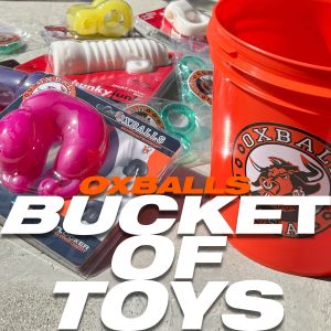 BIG BUCKET OF TOYS...11-16 OXBALLS toys plus our industrial big orange bucket, value $290-$340, $190+ OFF!