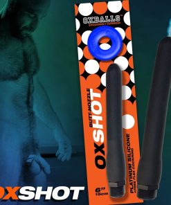 OXSHOT shower hose 6" QUICKIE and 12" EXTRA-REACH rubbery platinum silicone nozzles, includes ATOMIC cockring (get a boner &clean out!)