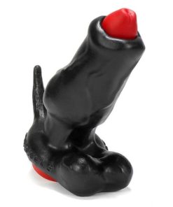 WOOF hollow-gape dog-knot fuckplug+tail and plunger-stopper OXBALLS PLATINUM SILICONE red/black